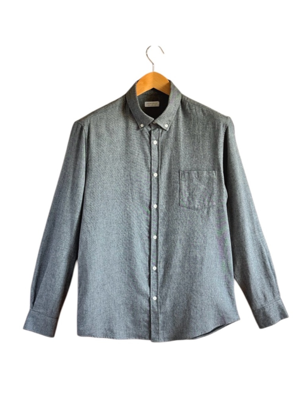 Sunspel Grey Brushed Cotton Flannel Button Down Shirt M - Made in Portugal